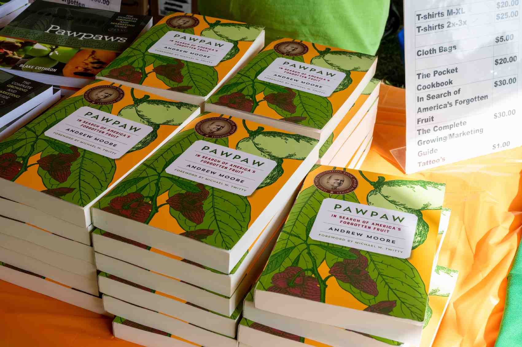 stacks of books about pawpaw fruit