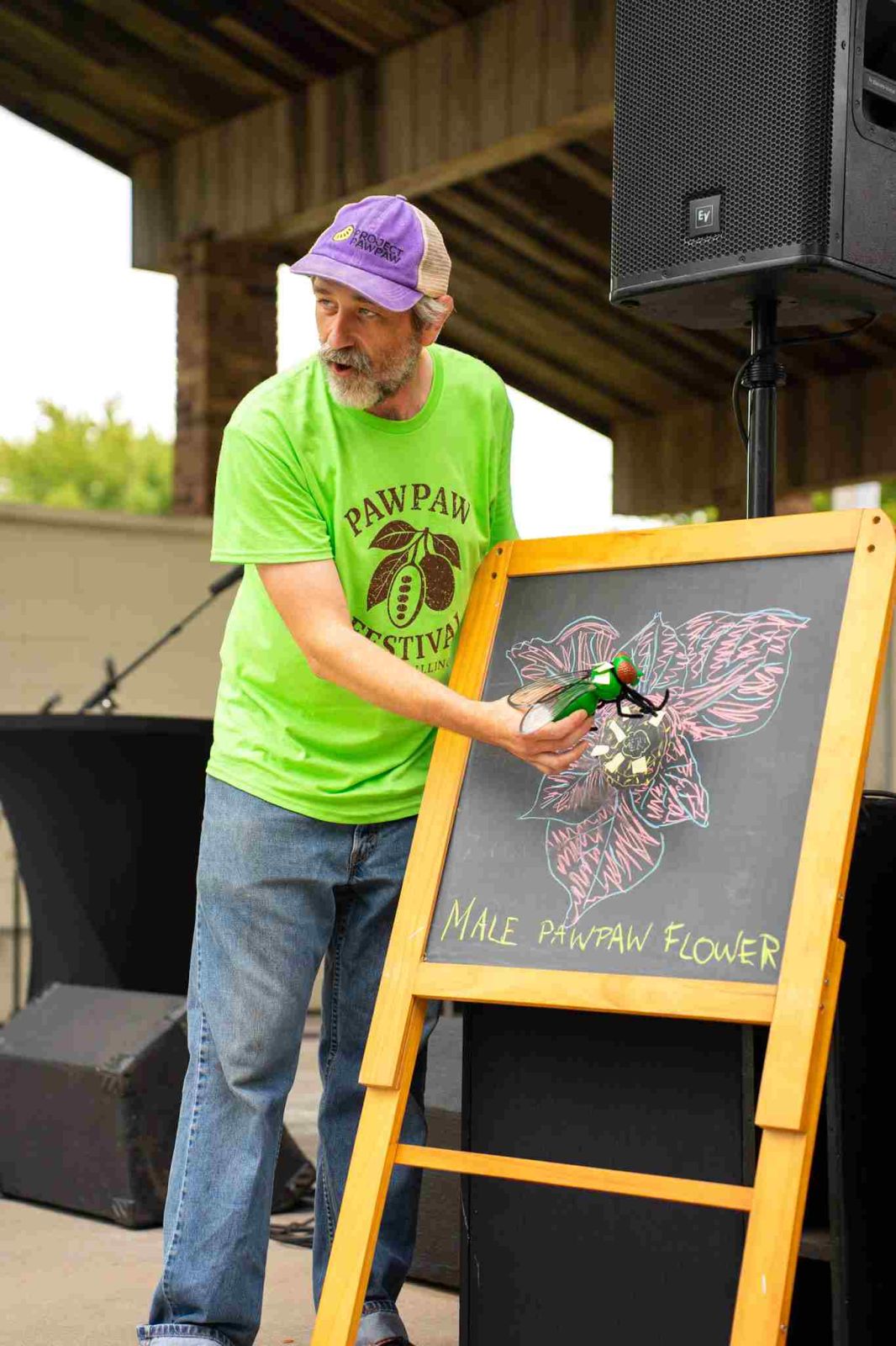 man giving a presentation about pawpaw fruit